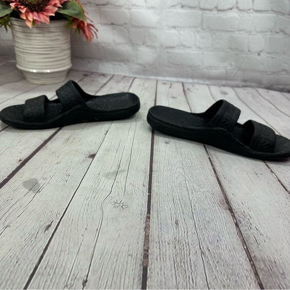pali hawaii Classic Jandals Black Double Strap Slides sandals beach summer sz 8 - Picture 2 of 7